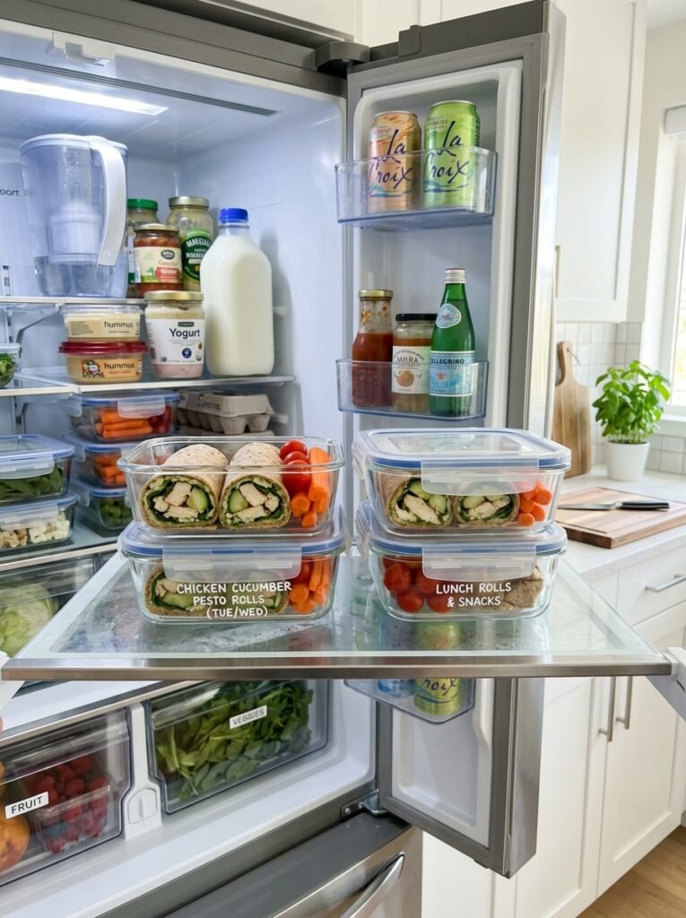 High Protein Chicken Cucumber Pesto Lunch Rolls 16 Food containers with chicken rolls 202606101444