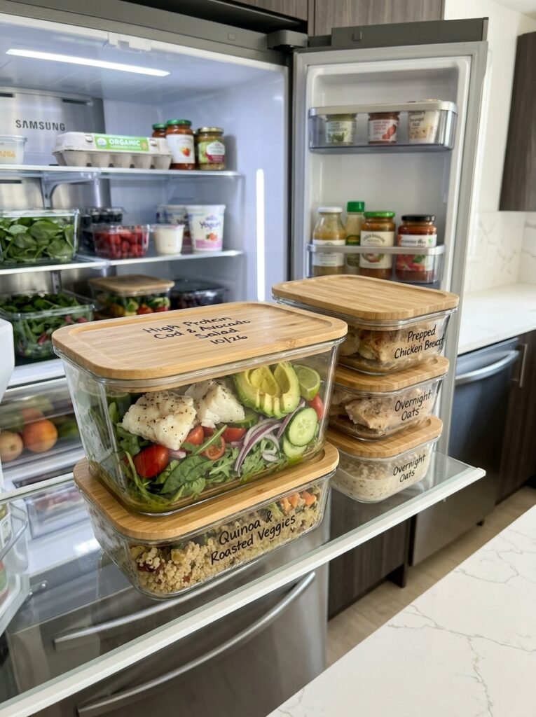High Protein Cod Avocado Lime Dinner Salad 16 Food containers with cod salad 202605212116