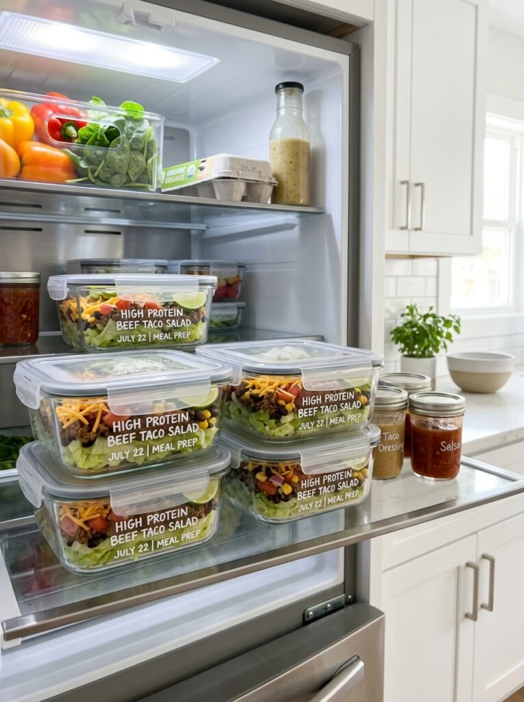 easy high protein beef taco lettuce salads 16 Food storage containers beef tac… 202606111332
