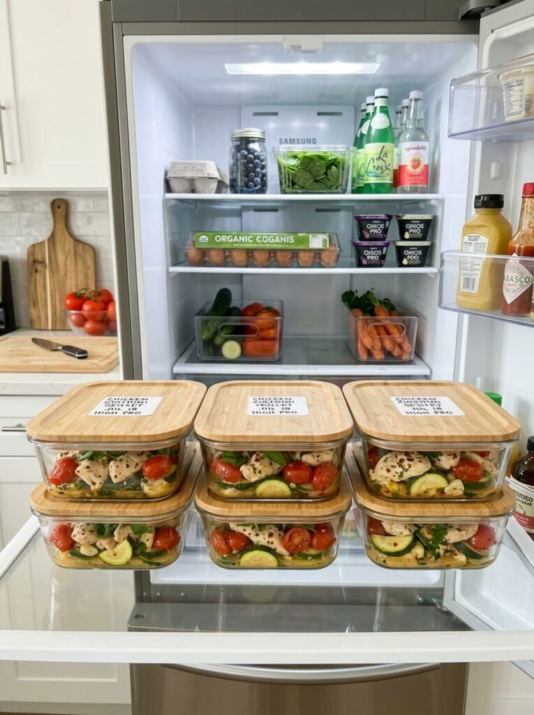 Easy High Protein Chicken Tomato Zucchini Skillet 16 Food storage containers chicken … 202605091433
