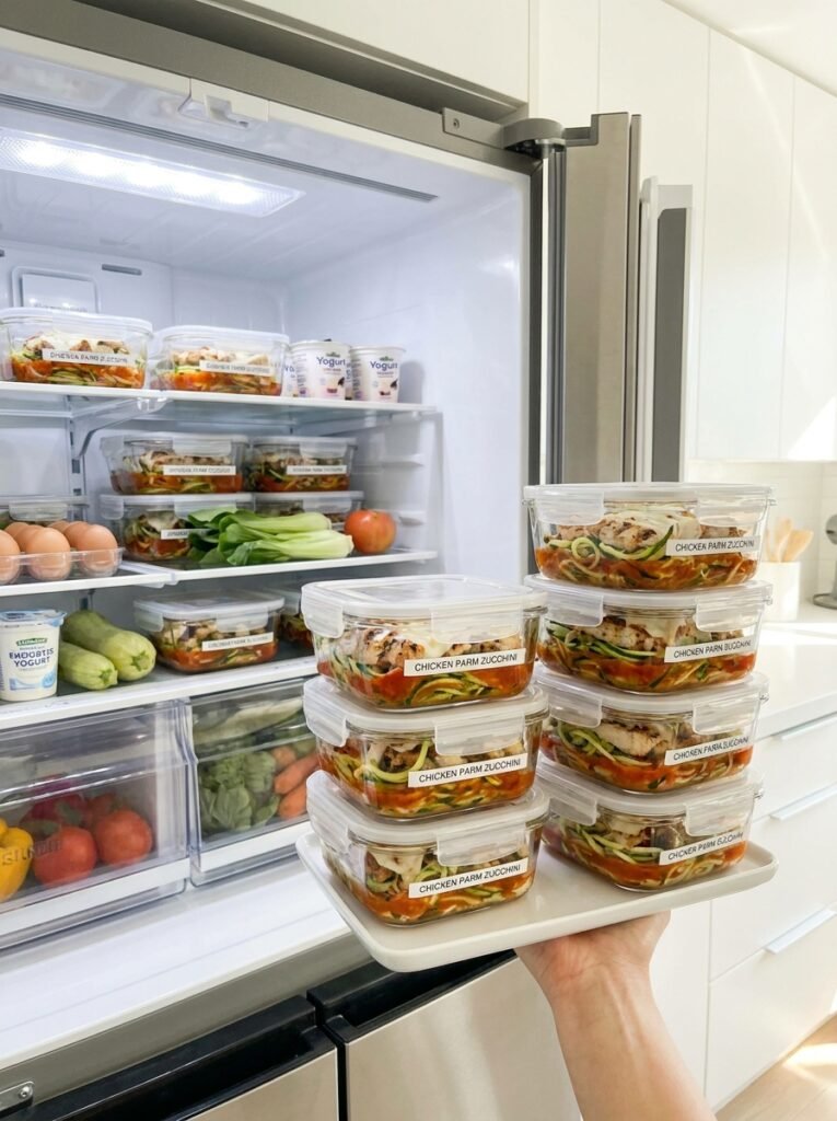 Easy High Protein Chicken Parmesan Zucchini Bowls: The Ultimate Healthy Weeknight Meal 16 Food storage containers chicken … 202605132123