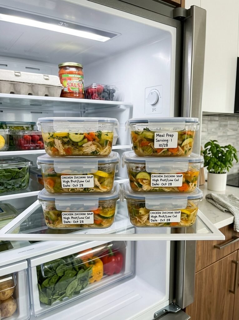 High Protein Low Calorie Chicken Zucchini Soup Bowls 16 Food storage containers chicken … 202605212147