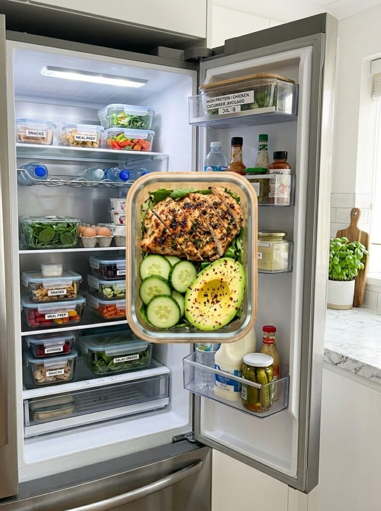High Protein Low Calorie Chicken Cucumber Avocado Plate 16 Food storage containers chicken … 202606021411
