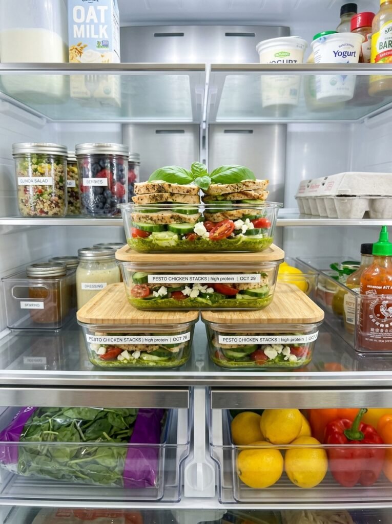 High Protein Chicken Pesto Cucumber Stacks 16 Food storage containers chicken … 202606071308