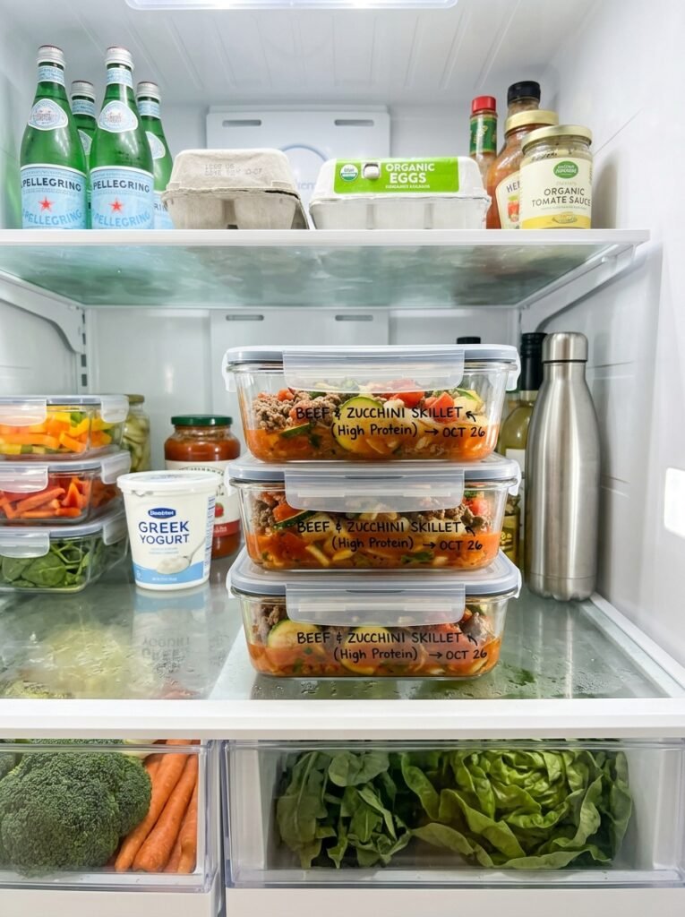 Easy High Protein Beef Tomato Zucchini Skillet 16 Food storage containers fridge o… 202605231232
