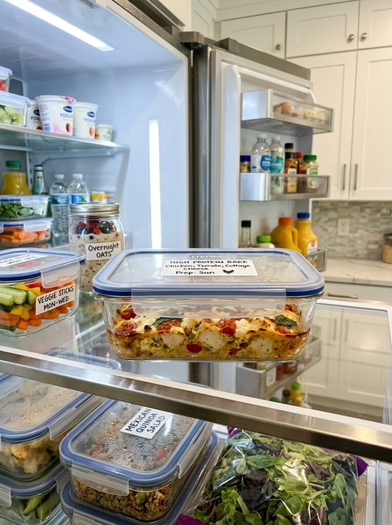 Easy High Protein Chicken Tomato Cottage Cheese Bake 16 Food storage containers fridge o… 202606111311