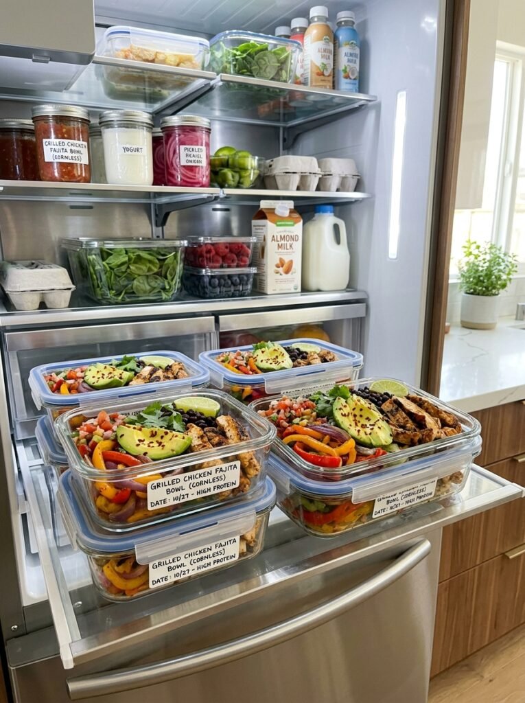 High Protein Grilled Chicken Cornless Fajita Bowl 16 Food storage containers grilled … 202605102038