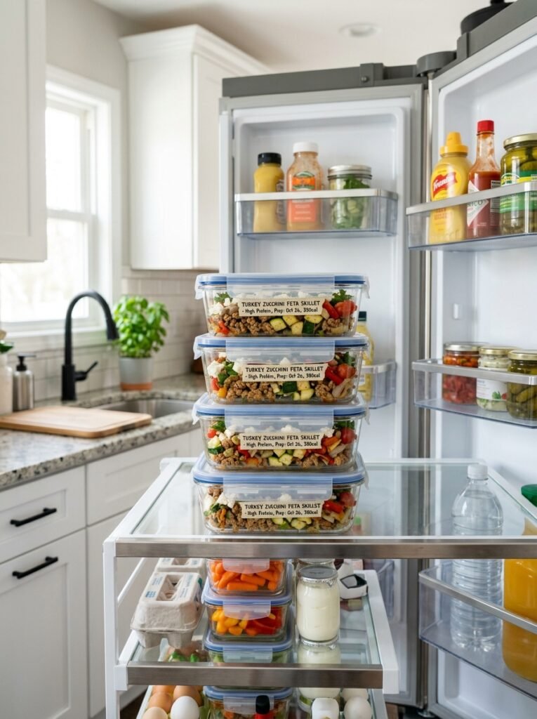 easy high protein turkey zucchini feta skillet 16 Food storage containers kitchen … 202606041450