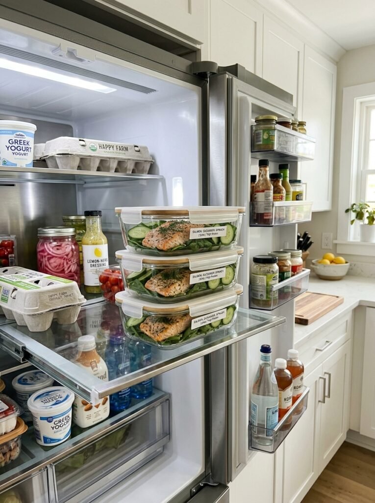 High Protein Low Calorie Salmon Cucumber Spinach Plate 16 Food storage containers salmon p… 202606041435