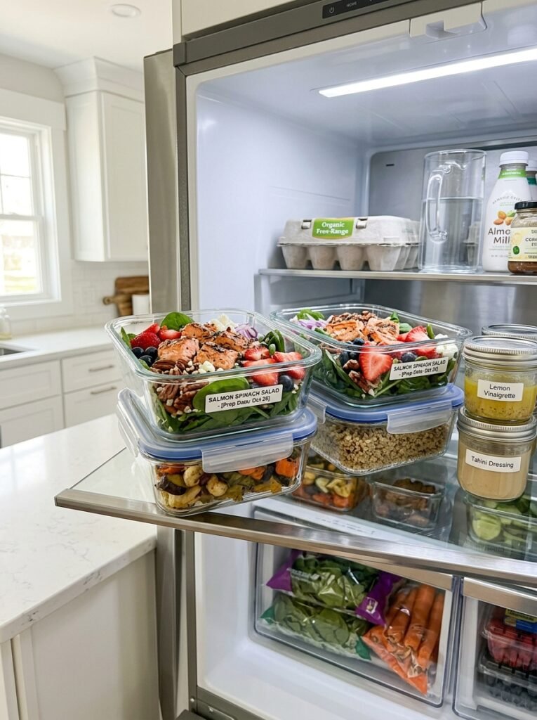 High Protein Salmon Strawberry Spinach Salad 16 Food storage containers salmon s… 202605112315