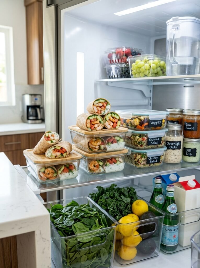 Easy High Protein Shrimp Tomato Cucumber Wraps 16 Food storage containers shrimp w… 202605281532