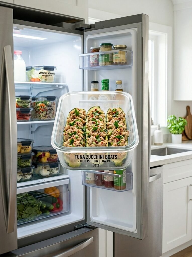 High Protein Low Calorie Tuna Zucchini Boats 16 Food storage containers tuna zuc… 202605181259