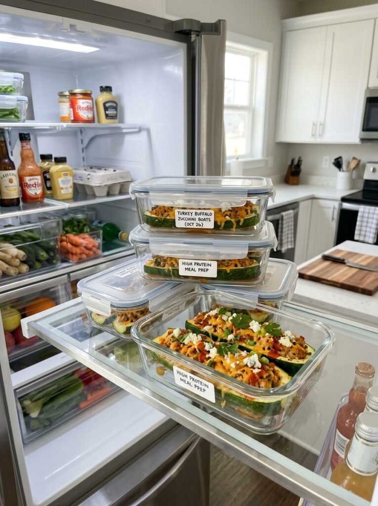 High Protein Turkey Buffalo Zucchini Boats: The Ultimate Healthy Dinner 16 Food storage containers turkey b… 202606061604