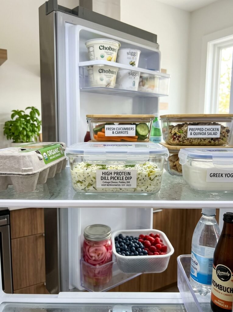 High Protein Cottage Cheese Dill Pickle Dip 16 Food storage containers with 202605071538