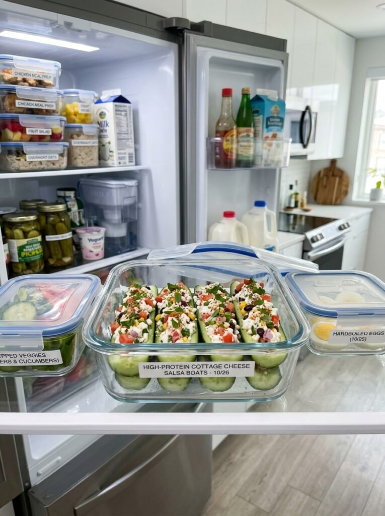 high protein cottage cheese salsa cucumber boats 16 Food storage containers with cot… 202605112338