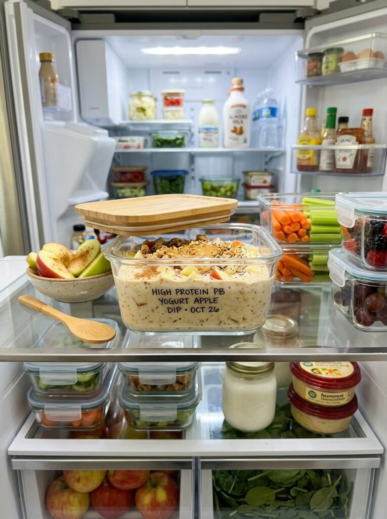 high protein peanut butter yogurt apple dip 16 Food storage containers with dip 202605131357