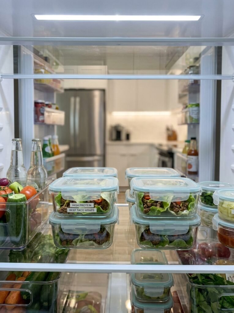 high protein beef taco lettuce dinner wraps 16 Food storage containers with high 202605131453