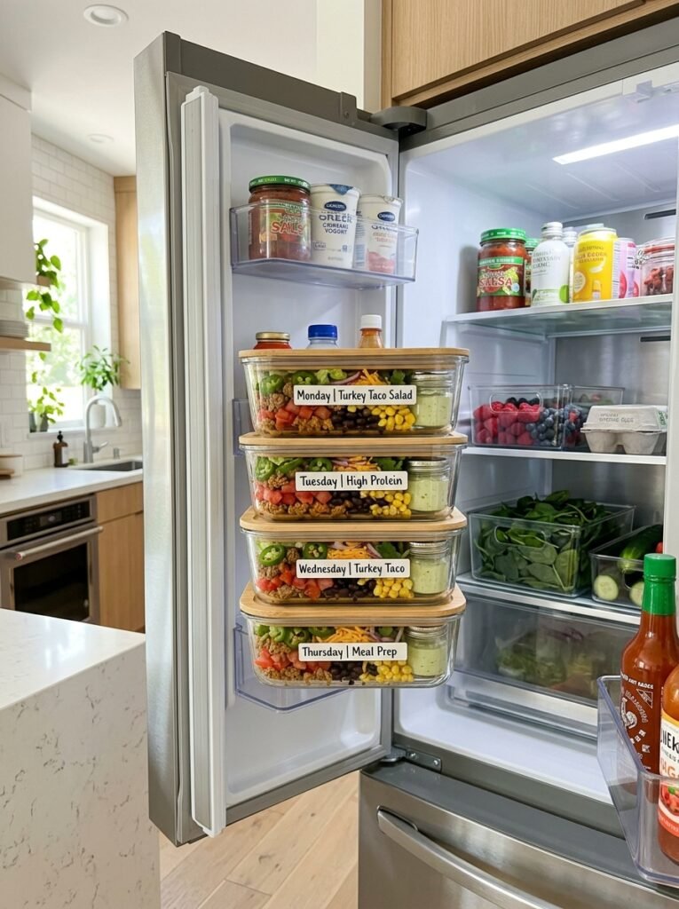 high protein turkey taco tomato lunch salad 16 Food storage containers with salad 202606091351