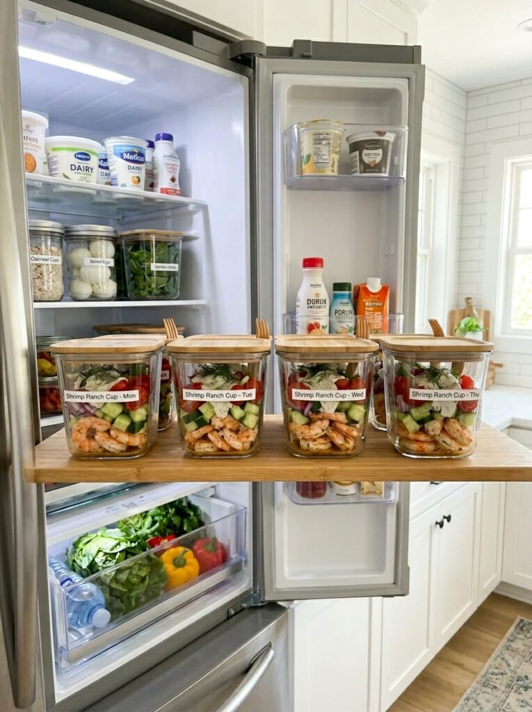 High Protein Shrimp Cucumber Ranch Lunch Cups 16 Food storage containers with shrimp 202606081423