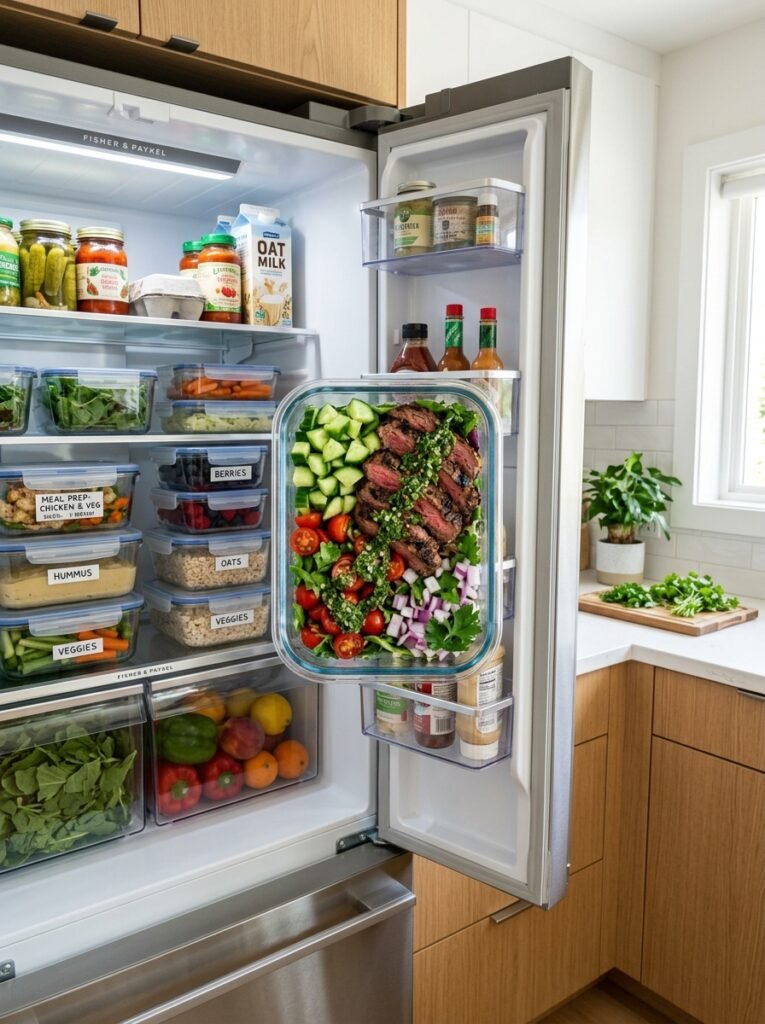 Food storage containers with steak 202605242218