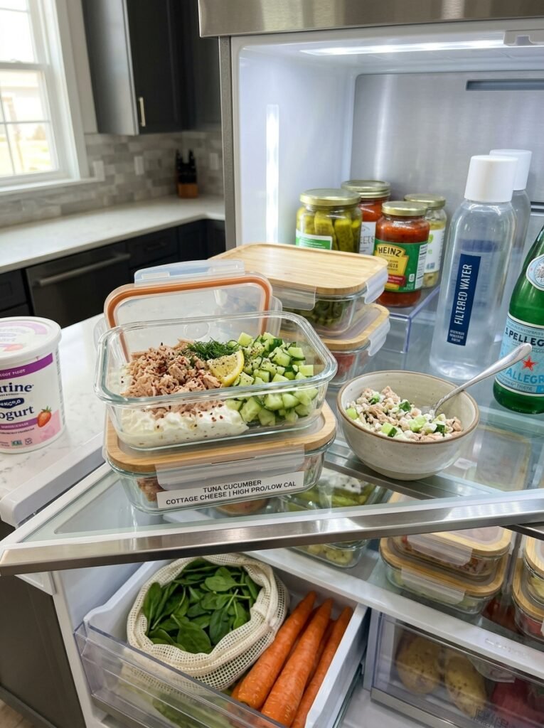 High Protein Low Calorie Tuna Cucumber Cottage Cheese Plate 16 Food storage containers with tuna 202605131422