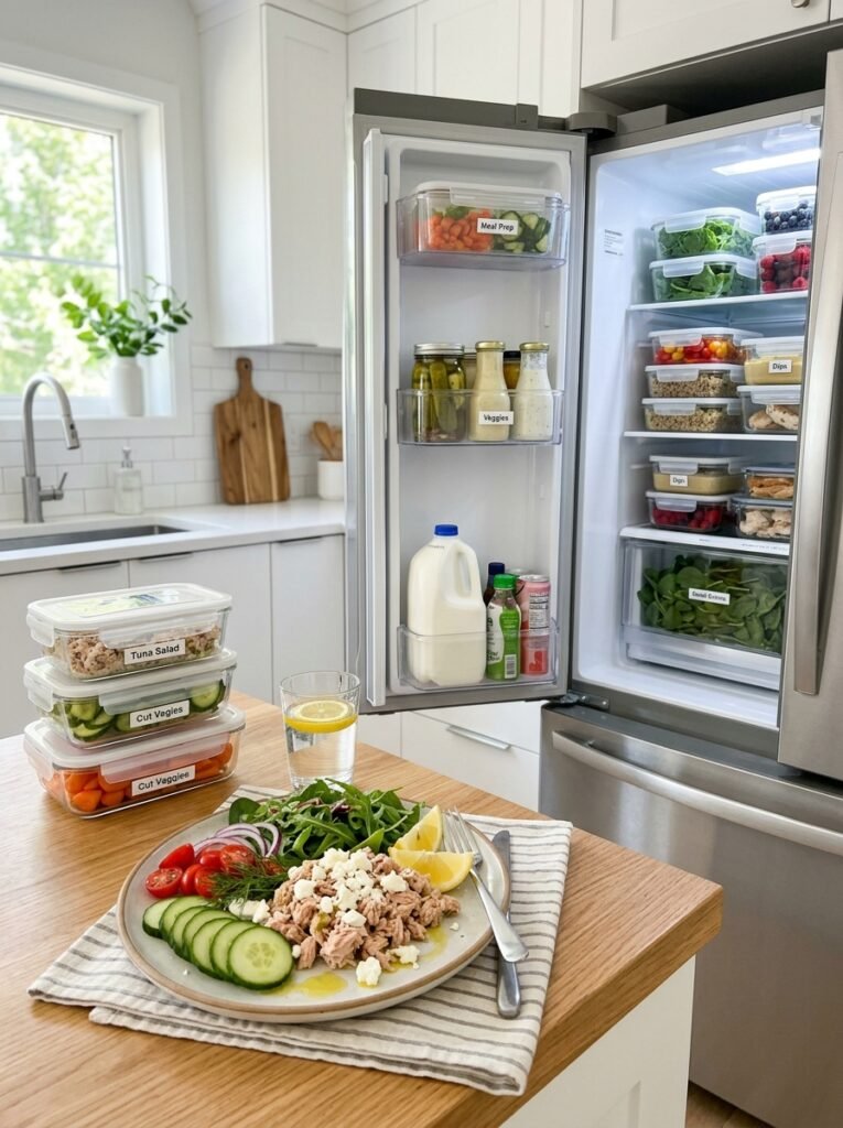 high protein tuna feta cucumber lunch plate 16 Food storage containers with tuna 202606101502
