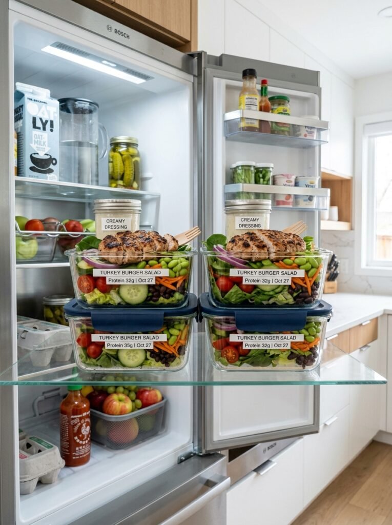 high protein turkey burger lunch salad 16 Food storage containers with tur… 202605071743