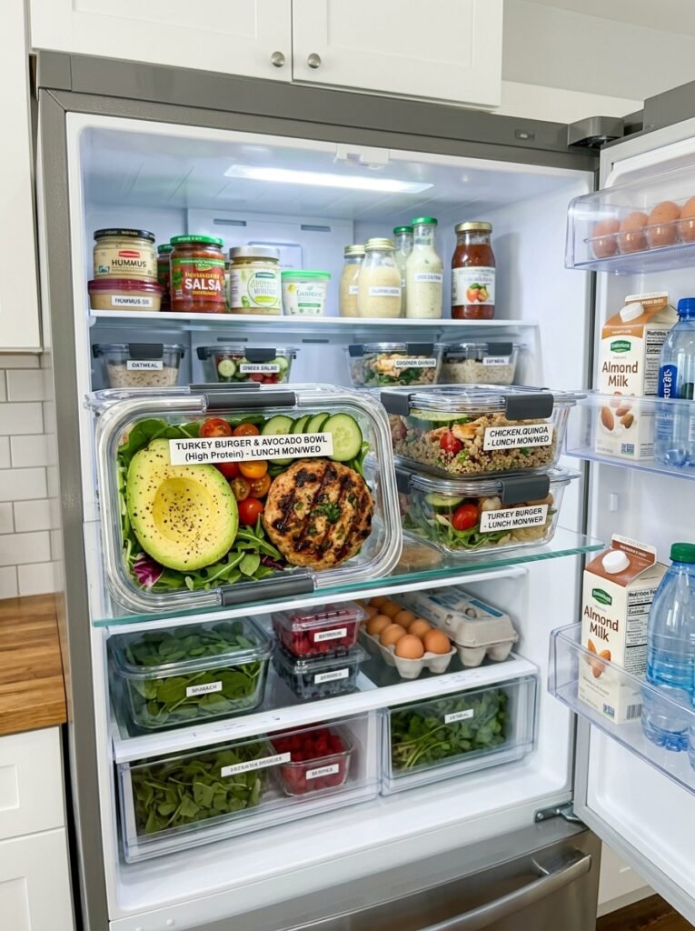 Easy High Protein Turkey Burger Avocado Plate 16 Food storage containers with tur… 202605242313