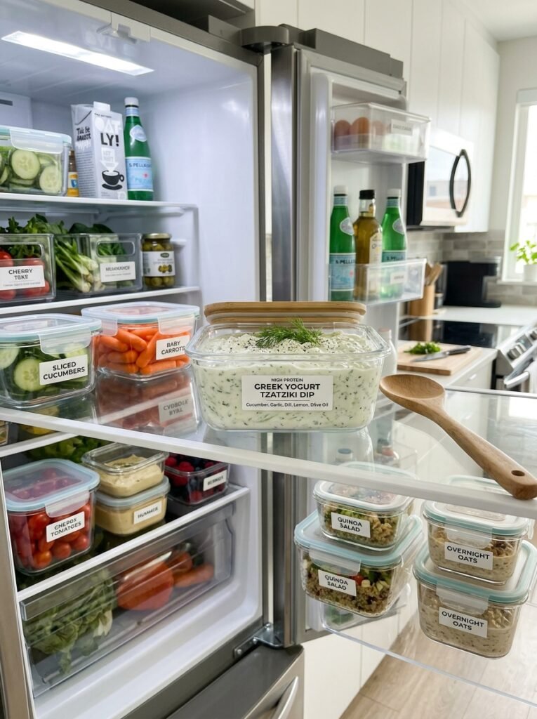 High Protein Greek Yogurt Cucumber Tzatziki Dip 16 Food storage containers with tza… 202606111315