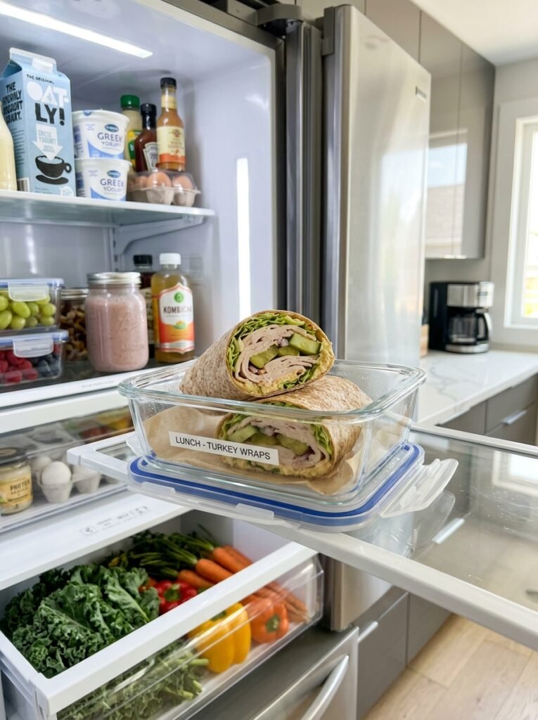 High Protein Turkey Cucumber Pickle Lunch Wraps 16 Food storage containers with wraps 202606111327