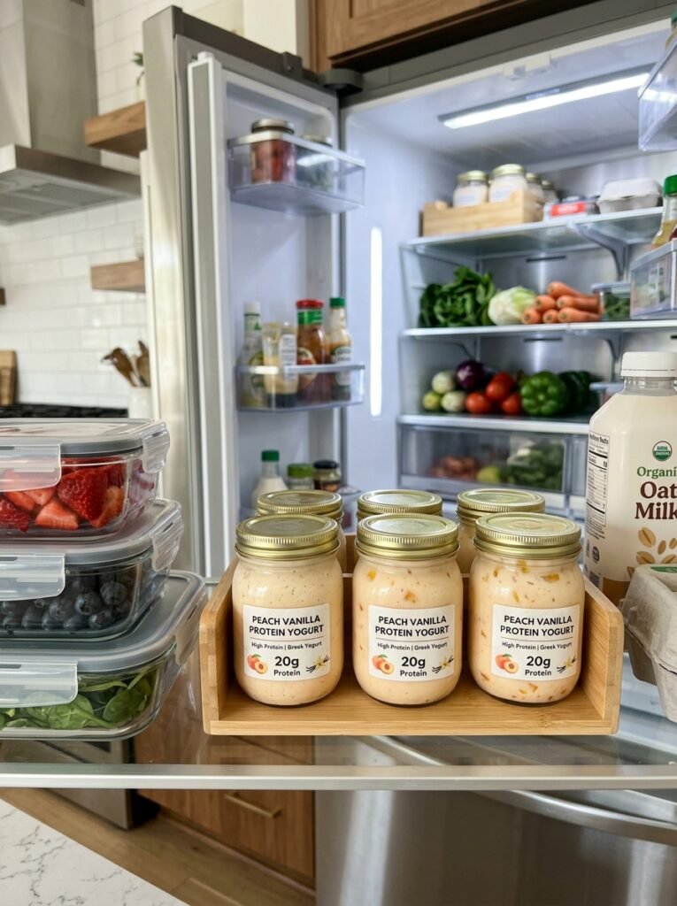 High Protein Peach Vanilla Protein Yogurt Jars 16 Food storage containers with yogurt 202605180103