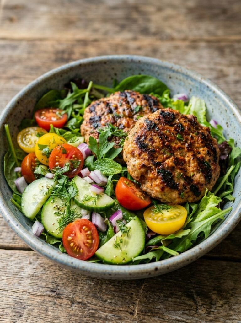 Grilled turkey patties summer salad 202606021245