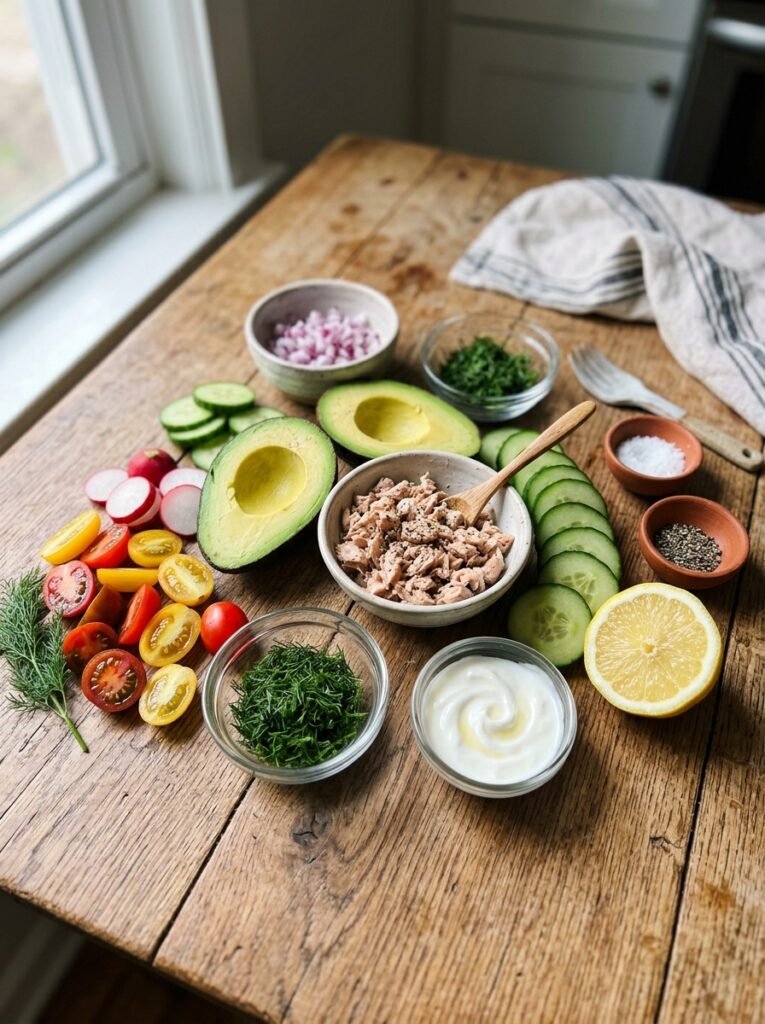 Ingredients for avocado tuna stacks 202605112305