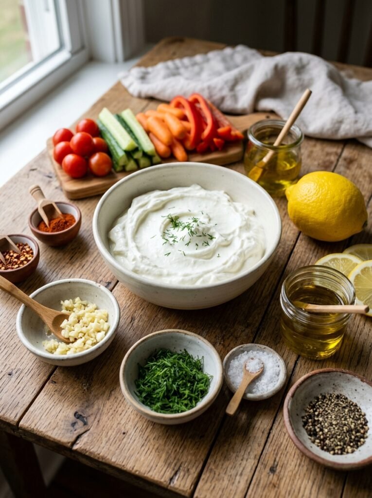Ingredients for greek yogurt dip 202605141456