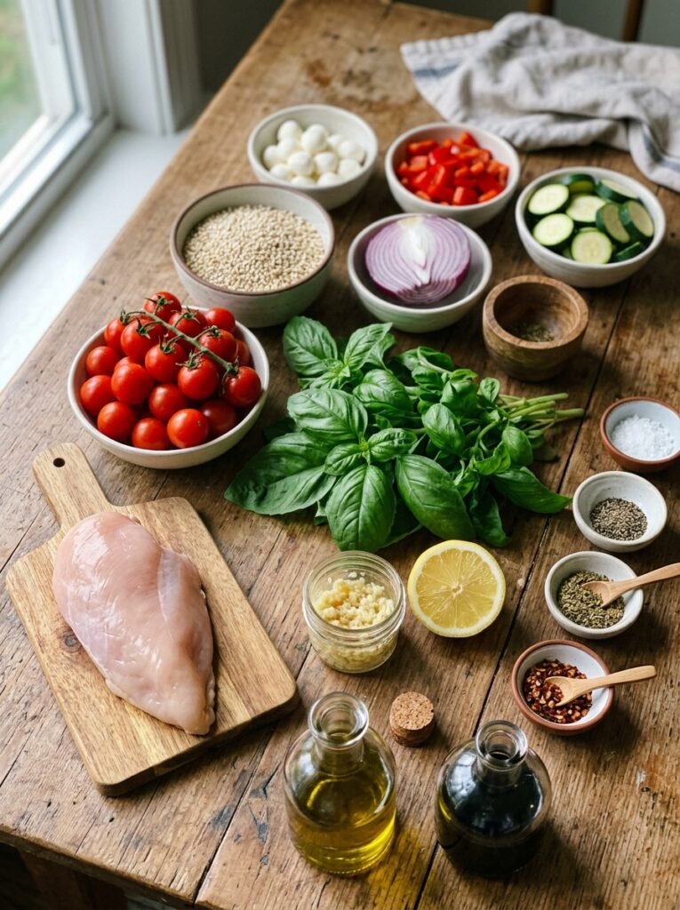 High Protein Grilled Chicken Tomato Basil Bowl 13 Ingredients for grilled chicken … 202605202324
