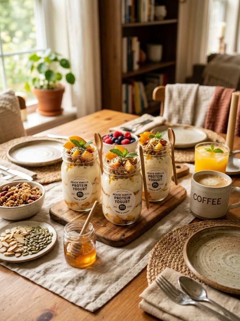High Protein Peach Vanilla Protein Yogurt Jars 15 Protein yogurt jars side dishes 202605180100