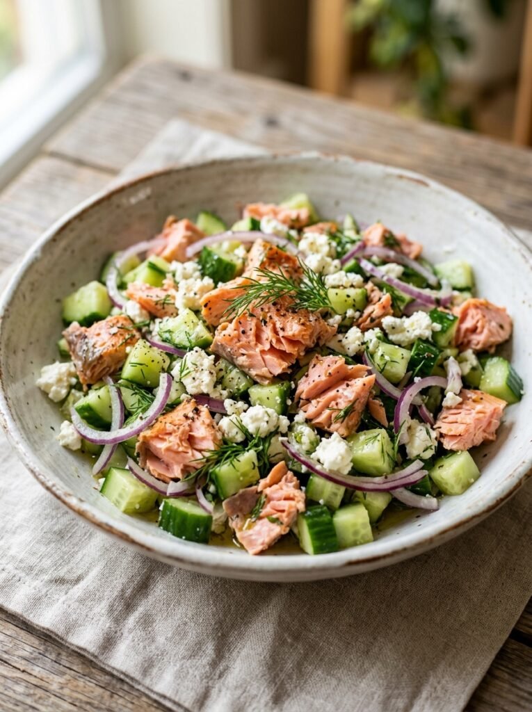 Easy High Protein Salmon Cucumber Feta Salad 12 Salmon cucumber feta salad 202605242239