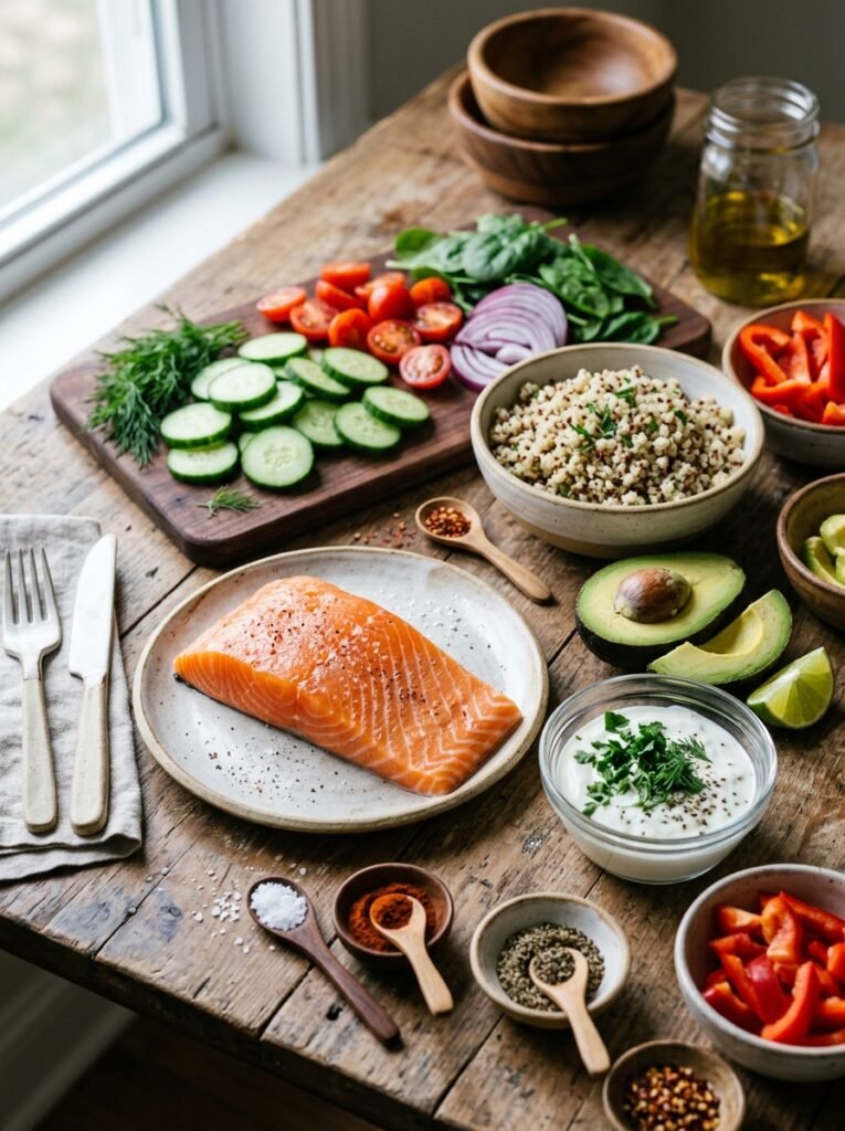 Easy High Protein Salmon Cucumber Power Plate 13 Salmon cucumber power plate ingr… 202605051410
