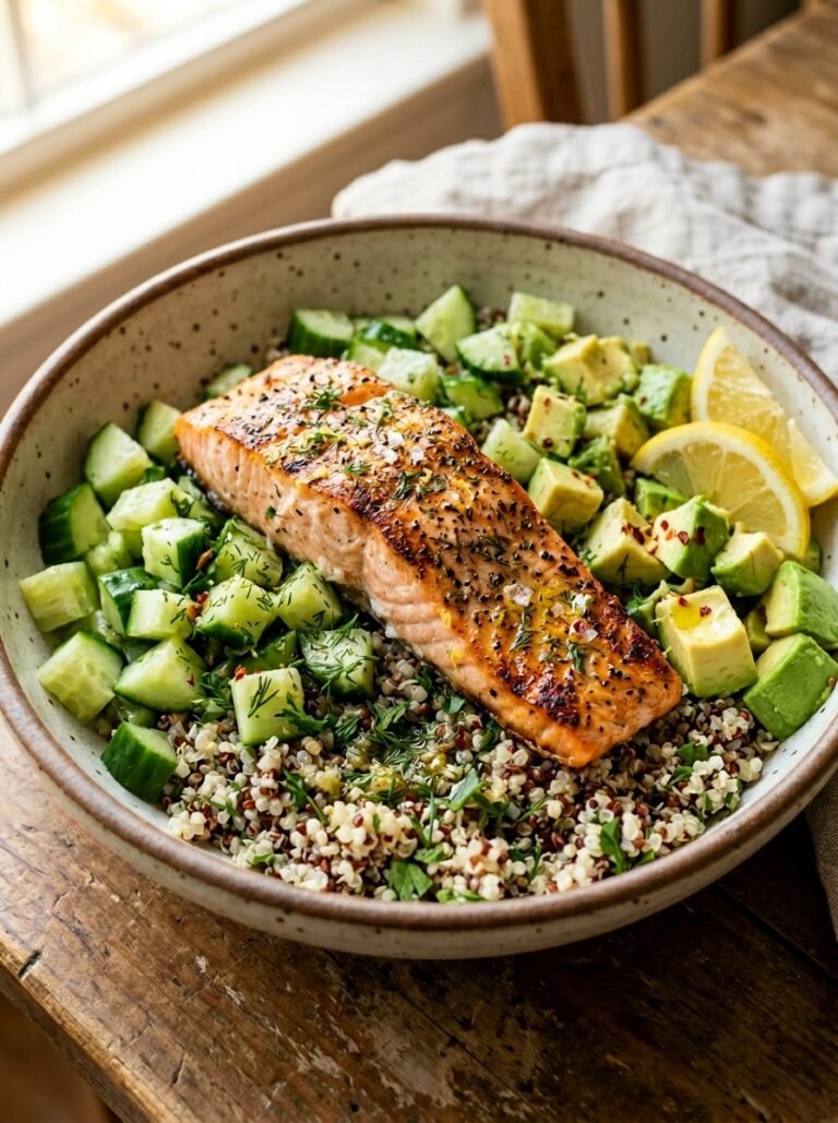 Salmon cucumber quinoa dinner bowl 202605041337