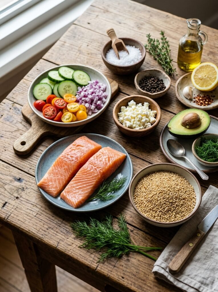 Salmon cucumber quinoa dinner bowl 202605041338