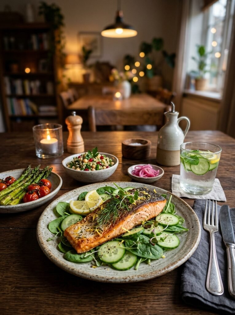 High Protein Low Calorie Salmon Cucumber Spinach Plate 15 Salmon cucumber spinach plate 202606041434 1