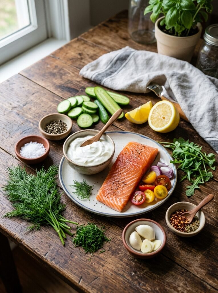 High Protein Low Calorie Salmon Cucumber Yogurt Sauce 13 Salmon cucumber yogurt sauce ing… 202605282126