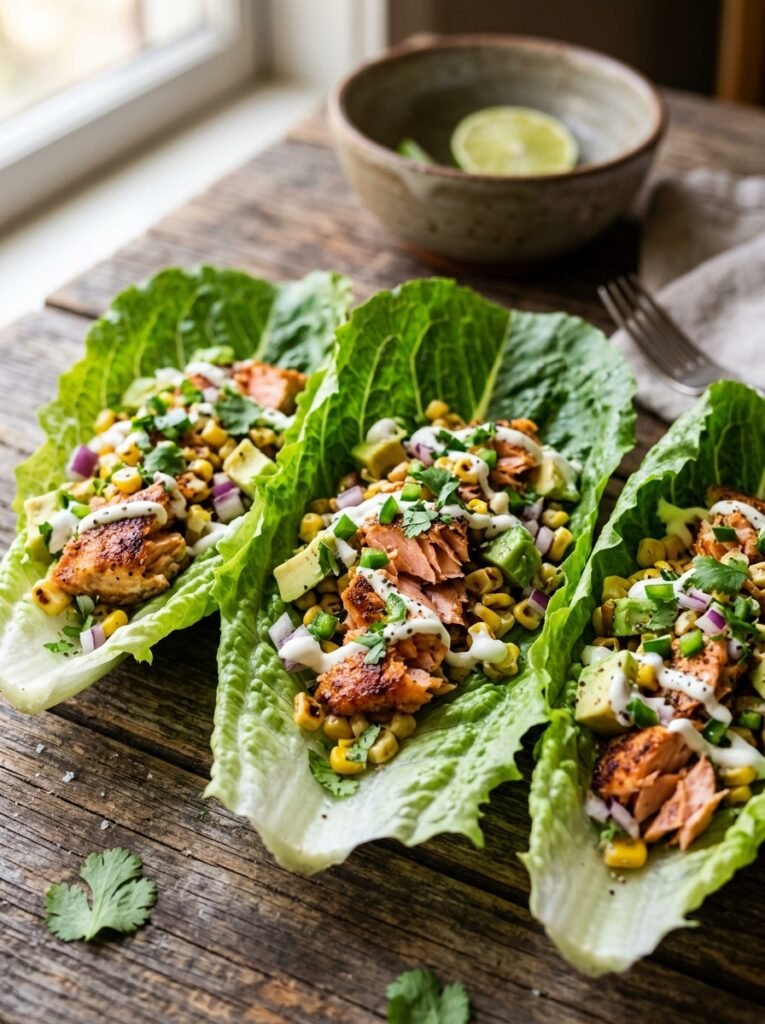 high protein low calorie salmon lettuce taco cups 12 Salmon lettuce taco cups 202605202327
