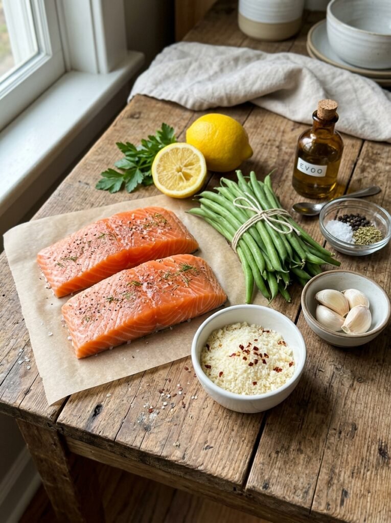 high protein salmon parmesan green bean plate 13 Salmon parmesan green bean plate… 202606101433