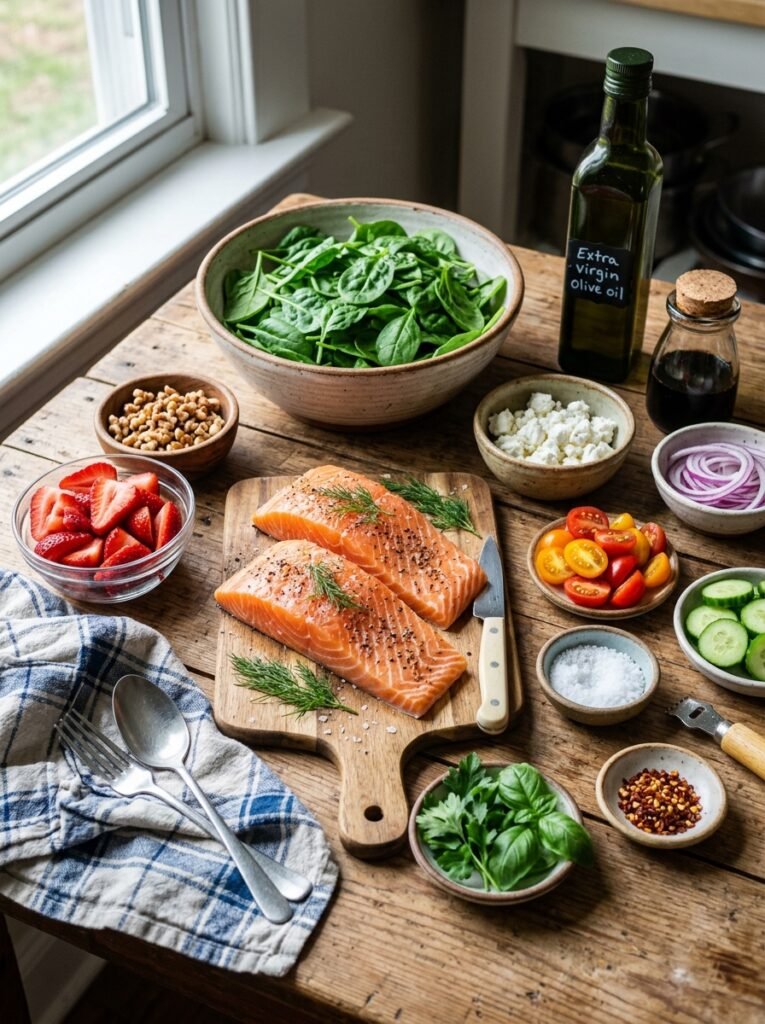 High Protein Salmon Strawberry Spinach Salad 13 Salmon strawberry spinach salad … 202605112315