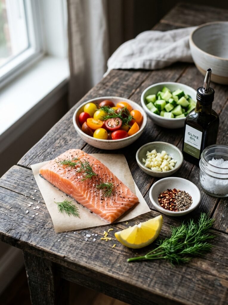 High Protein Low Calorie Salmon Tomato Cucumber Bowl: A Complete Homemade Recipe 13 Salmon tomato cucumber bowl ingr… 202606091347