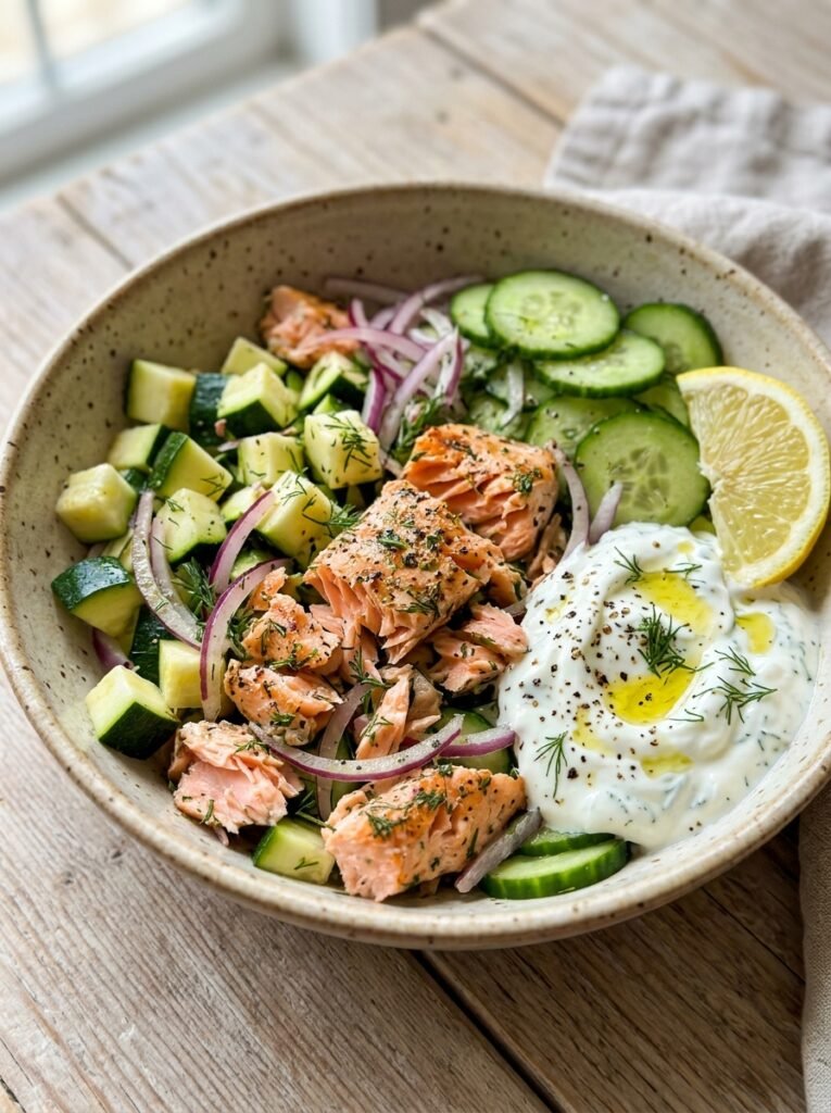 high protein low calorie salmon zucchini cucumber bowl 12 Salmon zucchini cucumber bowl 202605141443