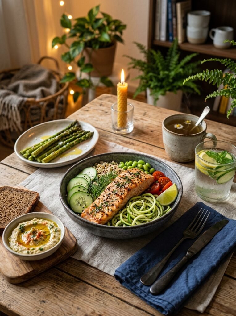 high protein low calorie salmon zucchini cucumber bowl 15 Salmon zucchini cucumber bowl 202605141444
