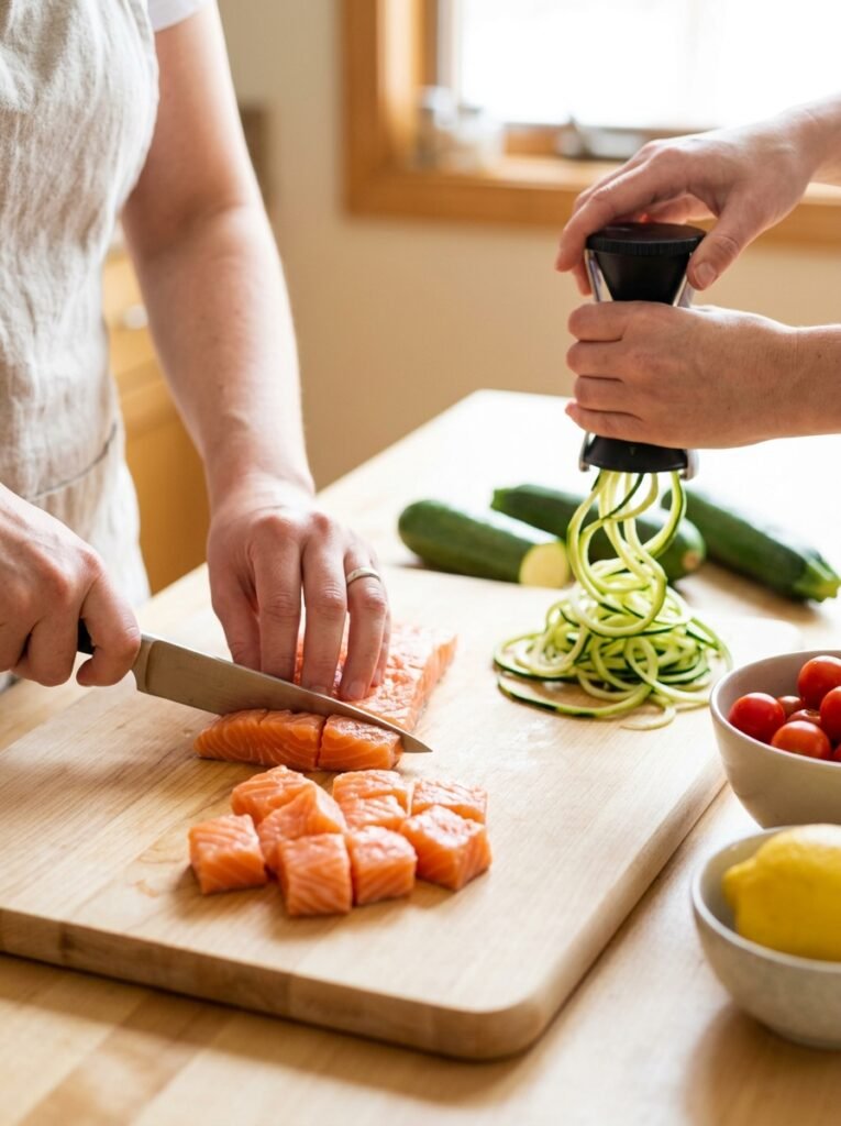 Easy High Protein Salmon Zucchini Noodle Bowls 3 Salmon zucchini noodle bowls coo… 202605112333