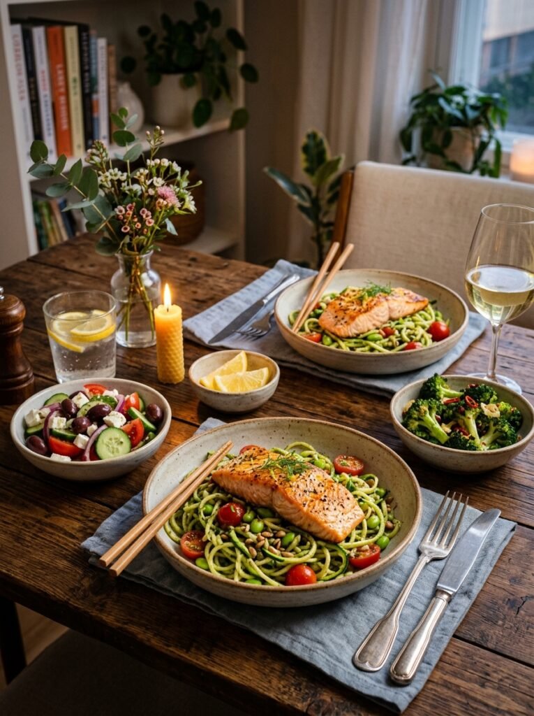 Easy High Protein Salmon Zucchini Noodle Bowls 4 Salmon zucchini noodle bowls setup 202605112333